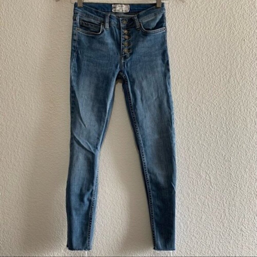 Free People High Rise Button Fly Cropped Skinny Jeans